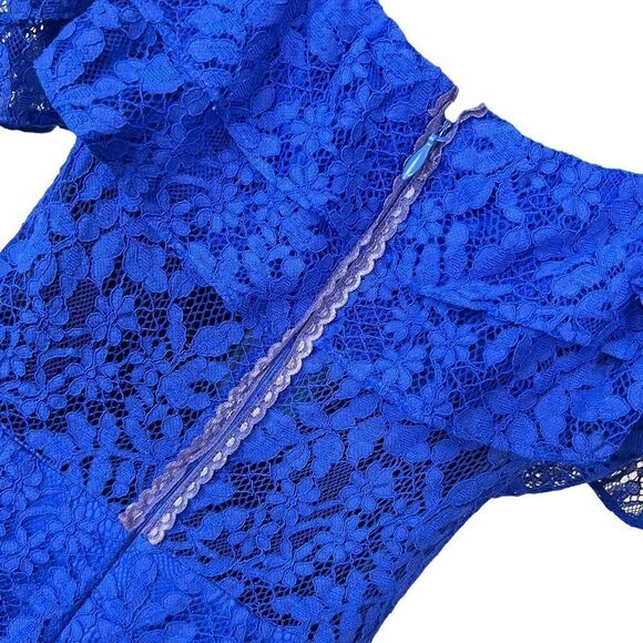 BEBE Cobalt Blue Lace CORSET Inspired Off the Shoulder DRESS - Picture 7 of 15
